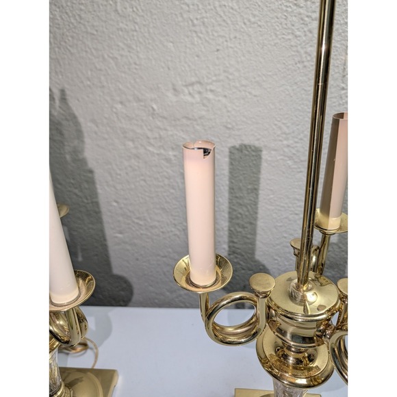 Waterford Overture Fine Cut Crystal and Brass 3-Arm Table Lamp Pair Mint
